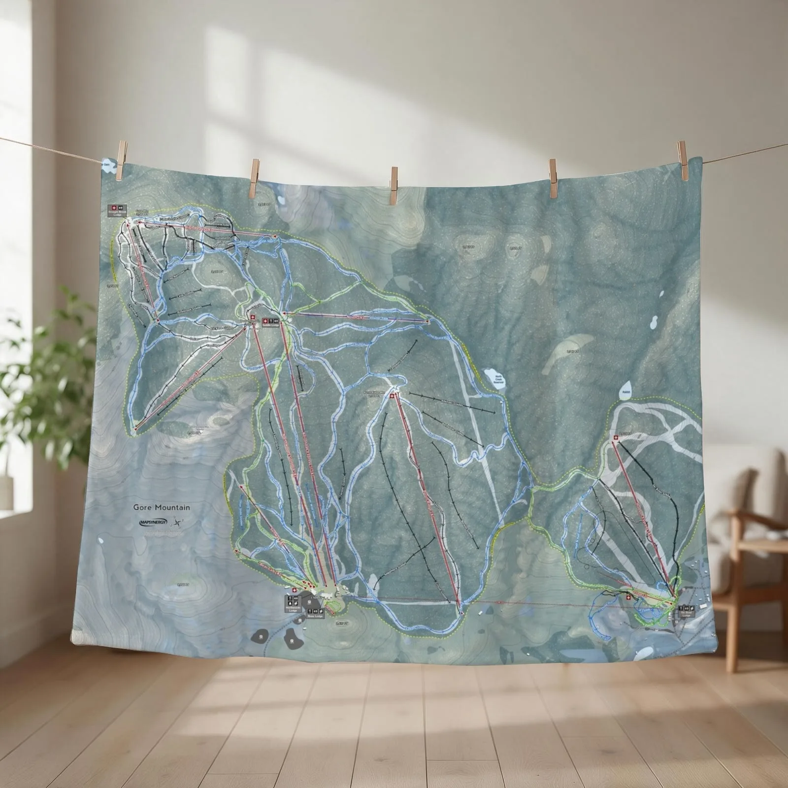 Gore Mountain Resort Trail Map Throw Blanket Flannel Plaid on the sofa Luxury Throw for winter Blankets