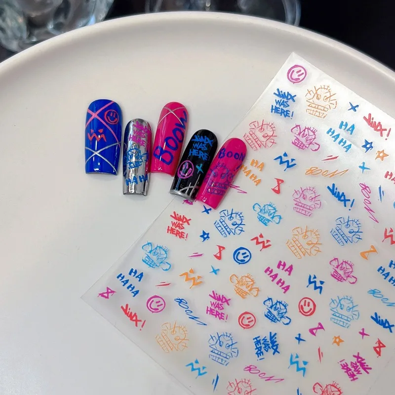 Arcane Jinx Nail Stickers Anime Women Nail Art Decoration Cartoon Cosplay Props Self-Adhesive Nail Decorations Accessories Gifts