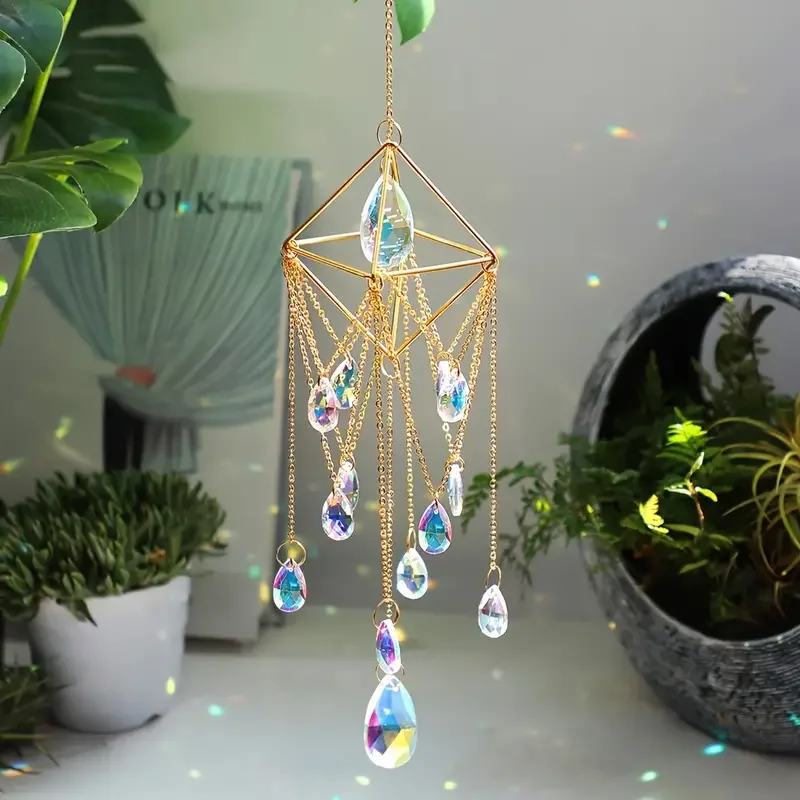 1pc jardim metal cristal estrela lua sun catcher janela pendurado decoração, quarto sinos de vento pendurado decoração parede deco