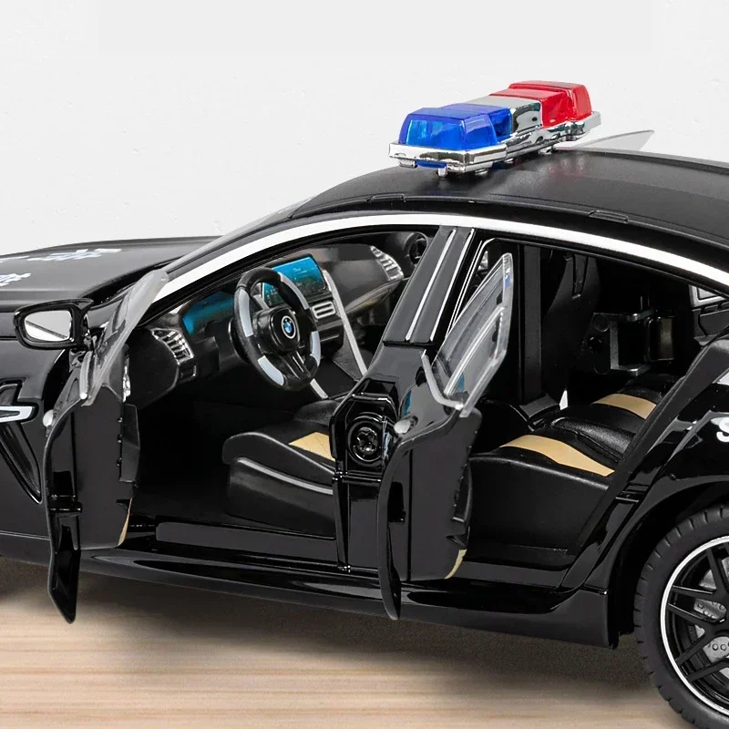 New 1:24 BMW M8 MANHART Police car Diecast Car Metal Alloy Model Car With Sound and Light High Simulation Kids Gifts