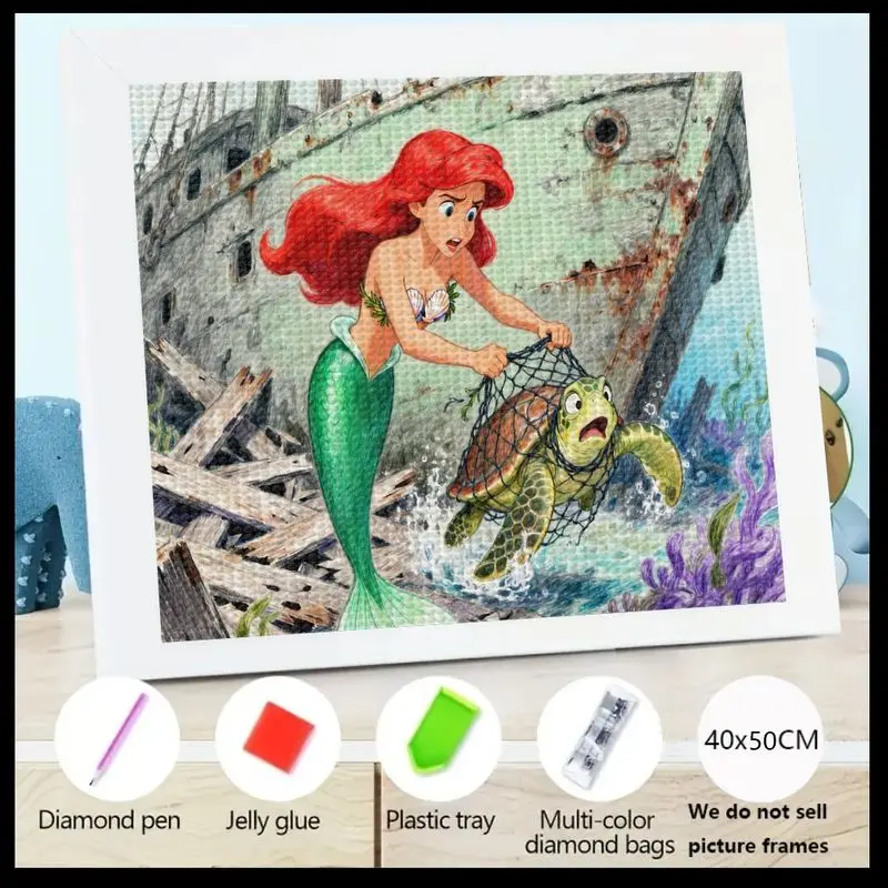 

1 шт., 5D полная дрель, набор для алмазной живописи «сделай сам», «Русалочка», принцесса Ариэль, экономия морской черепахи из сети, океан, подводный порадник