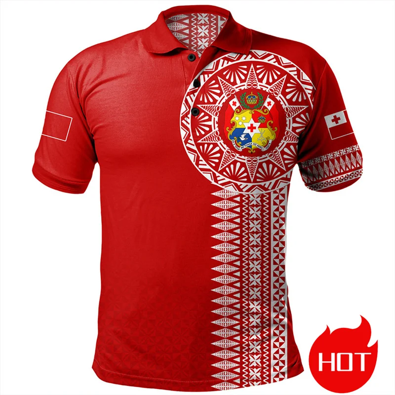 3D Printed The Kingdom Of Tonga National Flag Polo Shirt Tonga Coat Of Arms Graphic Polo Shirts Women Polos Polo T Shirt For Men