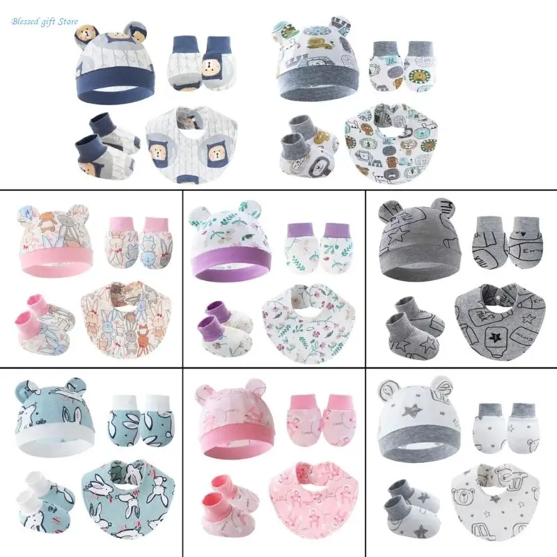 

Attratctive Baby Accessory Set Baby Caps Bibs Mittens & Socks for 0-6 Months