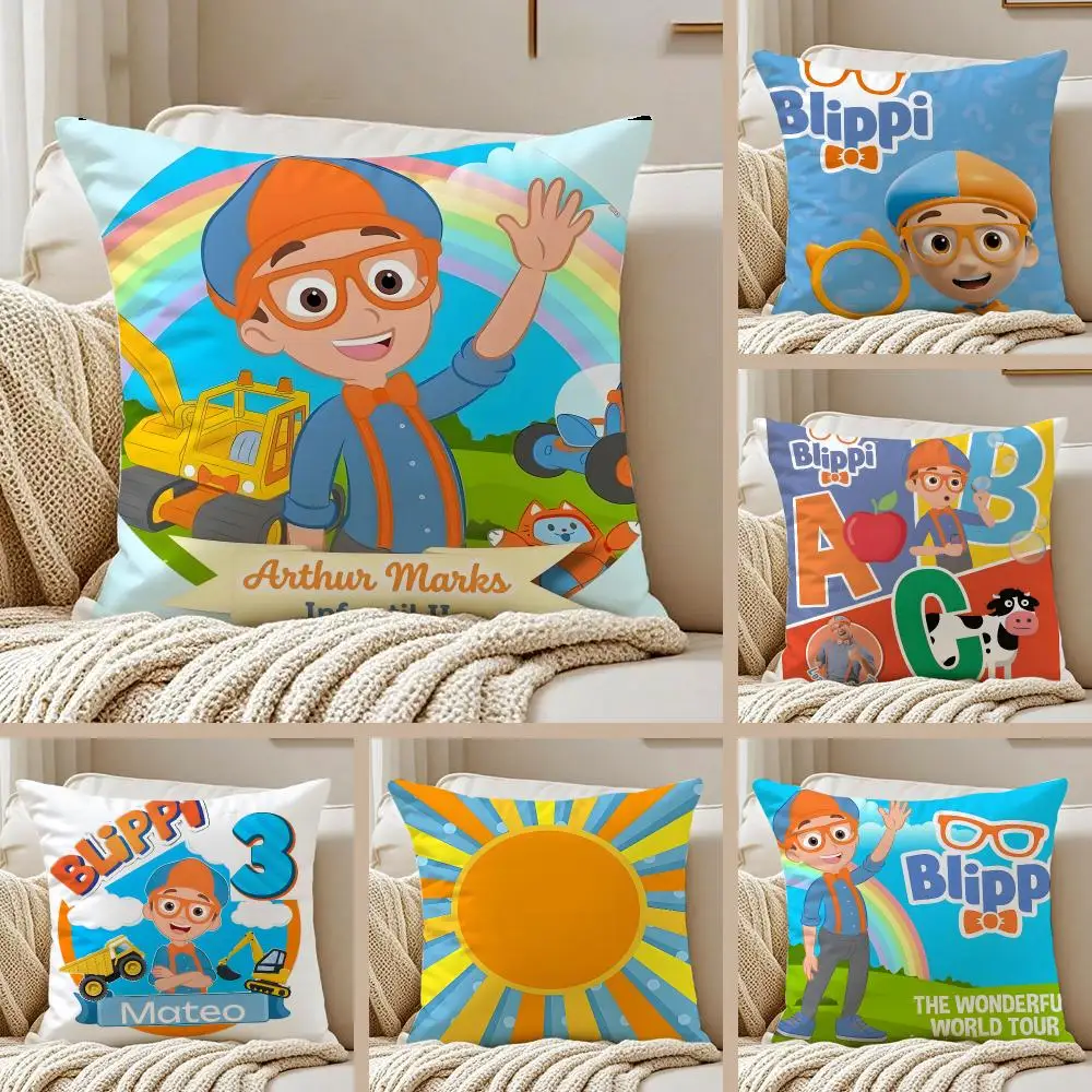 Kids Content A-ABC Blippiing Cushion Cover Pillowcase Anti-dustmite Invisible Zipper Short Plush Sofa Cushion