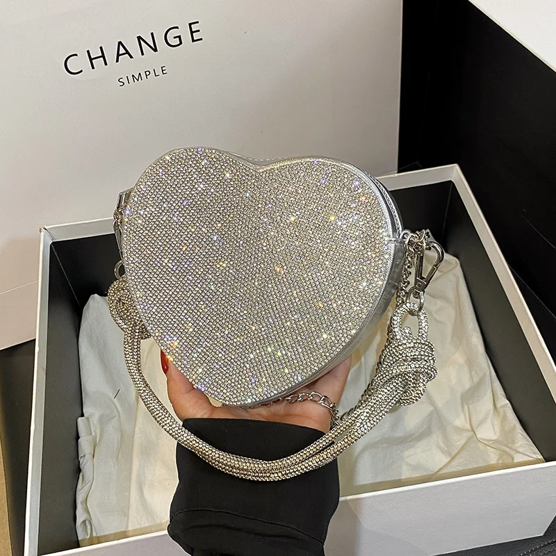 Uchwyt z węzłem wieczorowa kopertówka luksusowy projektant kryształowe diamenty torebka torebka urocza miłość serce torba Crossbody Mini