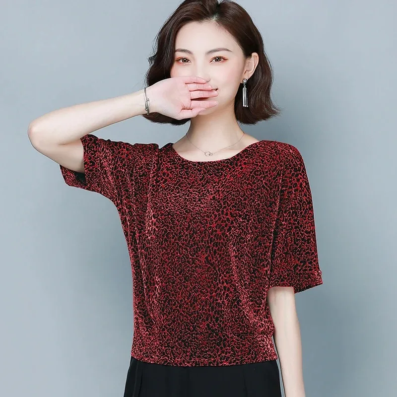 Summer Short Sleeve Shirt Elegant Sequin Shine Glitter Tops Fashion Stylish Shiny Clothes Casual O-neck Blouse Blusas Mujer 9197