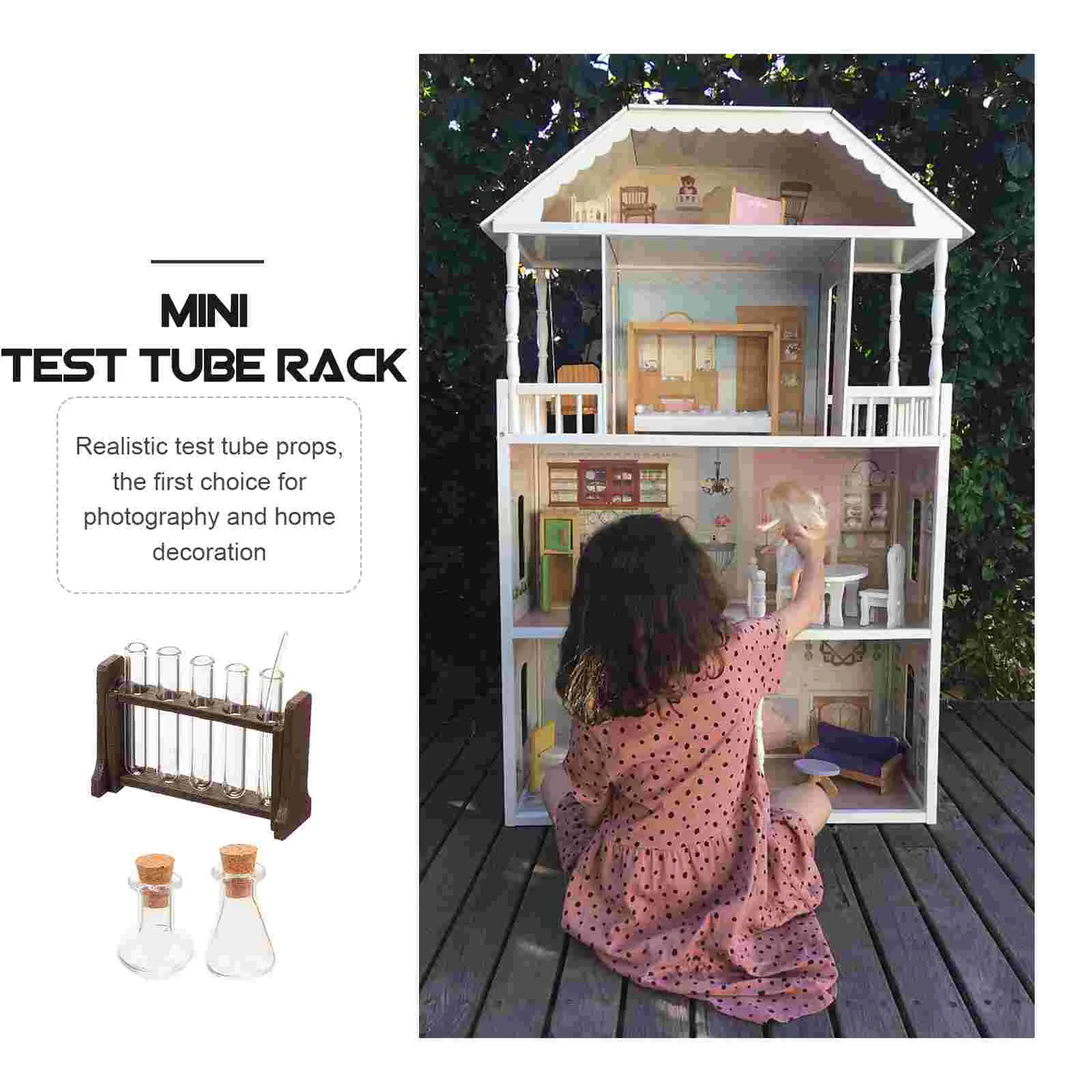 Toy Mini Experiment Tube Rack for House Wooden Education Test Simulation Laboratory Child Science Photo Prop