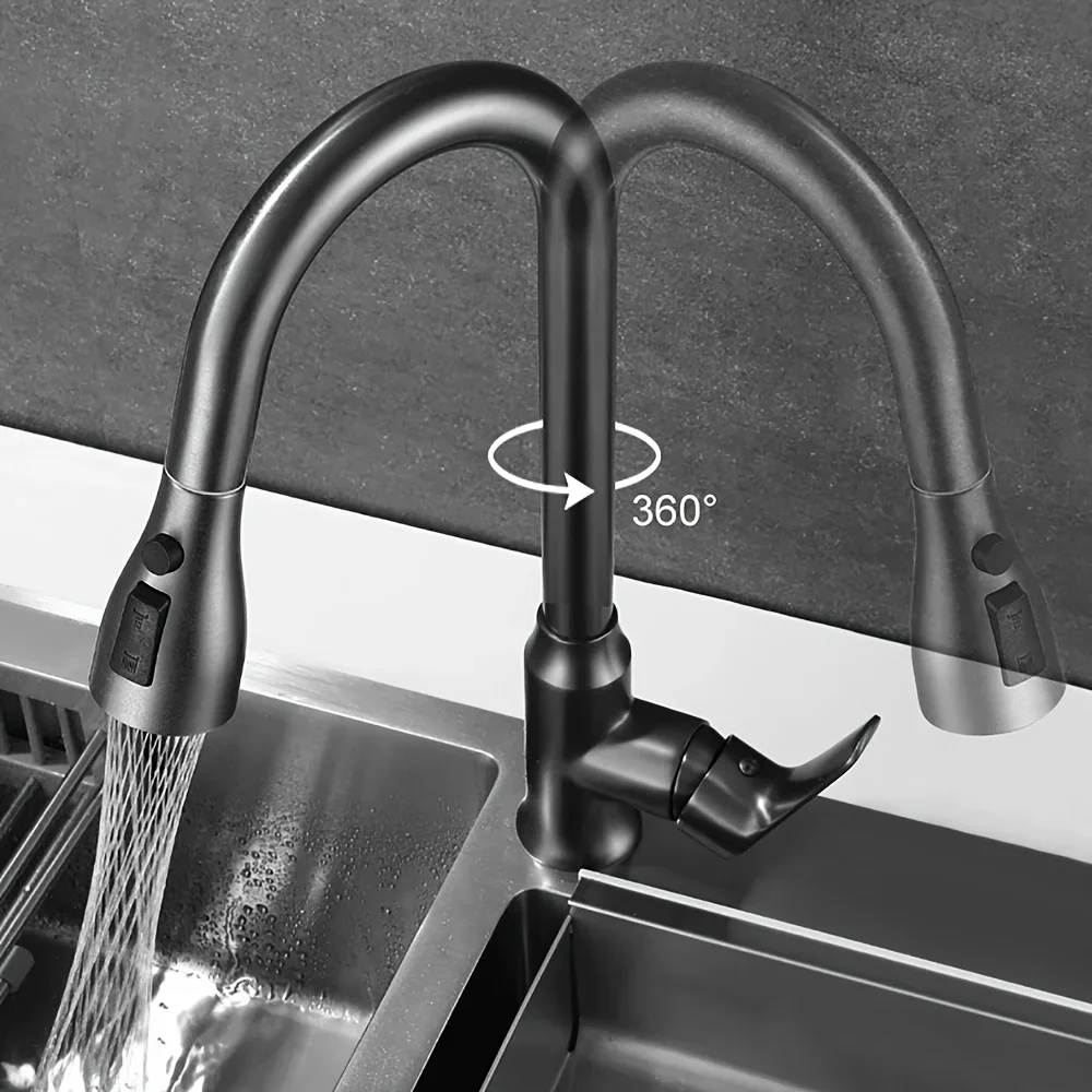 360° Swivel, Dual Modes, Water-Saving 1PC Stainless Steel Kitchen Faucet with Pull-Down Spray,  Home Bar Farmhouse Camper