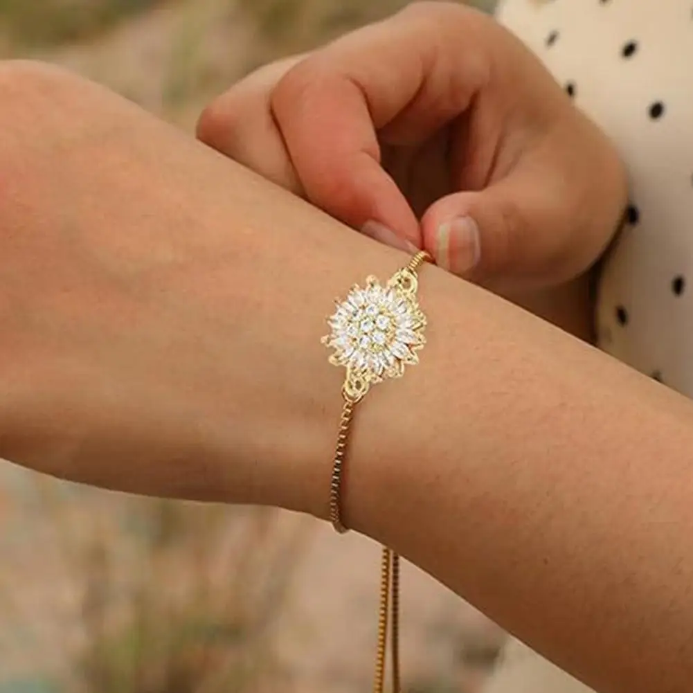 نساء موضة مجوهرات الزفاف زهرة سوار فام الزفاف كريستال الفضة والمجوهرات اللون المعصم حفلة الذهب سلسلة سحرية سوار N0U0