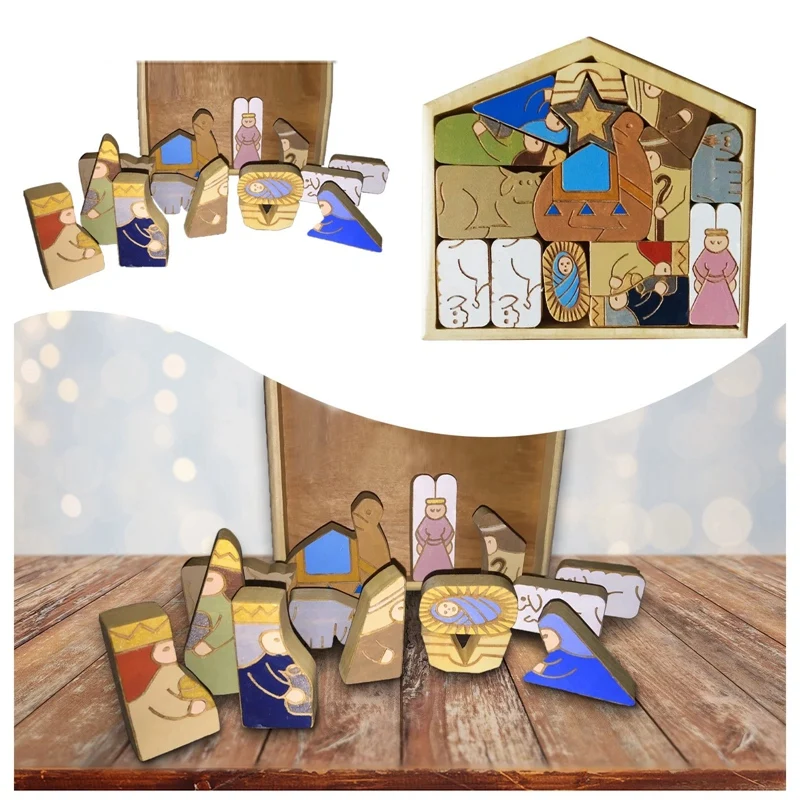 Wooden Jesus Puzzle Statue, Nativity Puzzle With Wood Burned Design, Jesus Puzzles, Nativity Set Jigsaw Puzzle Game