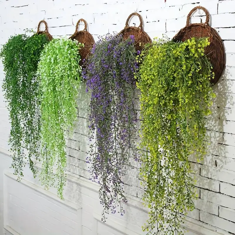 2pcs Artificial Ivy Vine Fake Hanging Wall Willow Rattan Leaves Plastic Garland Grass for Air Conditioning Home Garden Decor