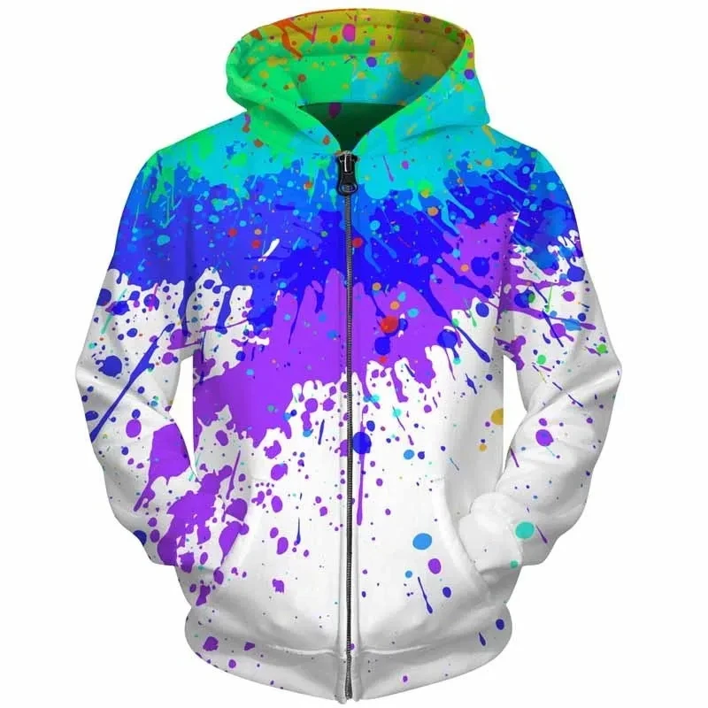 Autumn Man's Zip Up Hoodies 3D All Over Print Colorful Rainbow Patter Hop Casual Hoodie Harajuku Y2K Casual Loose Sweatshirts