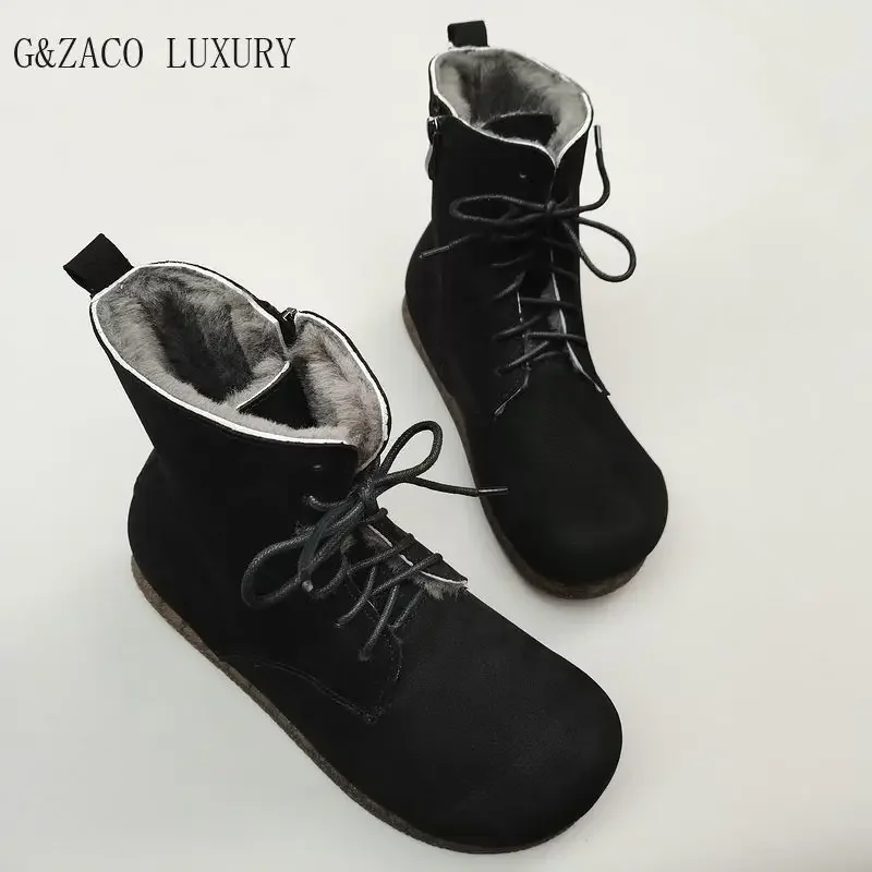 

winter boots genuine Leather sheepski men's boots women's wool shoes flat soft oxford sole snow boots unisex sheep fur shoes 43