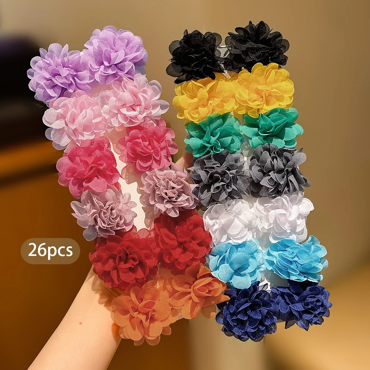 26 Colorful Randomly Colored Little Girl Fabric Hair Clips Cute Flower Headflower Children's Hair Accessories