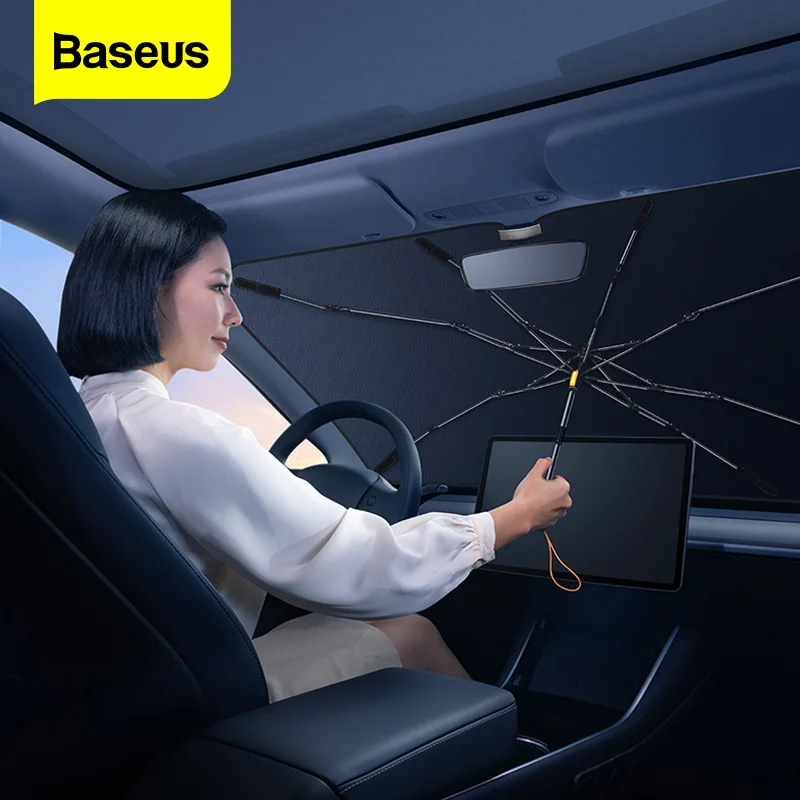 Baseus Auto Zonnescherm Paraplu Opvouwbare Voorruit Zonnescherm Cover Zonwering Voor Tesla Model 3 Y Windscherm Beschermer Accessoires