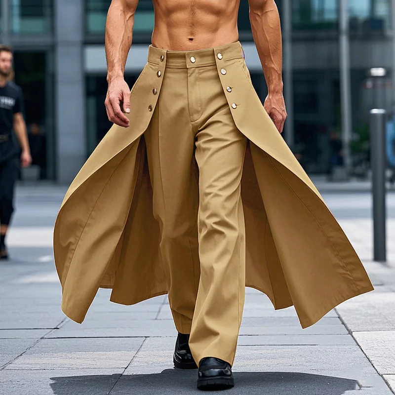 

Men's High Waist Wide Leg Pants Autumn Straight Leg Casual Trousers Breathable Polyester Fiber Blend Daily Wear