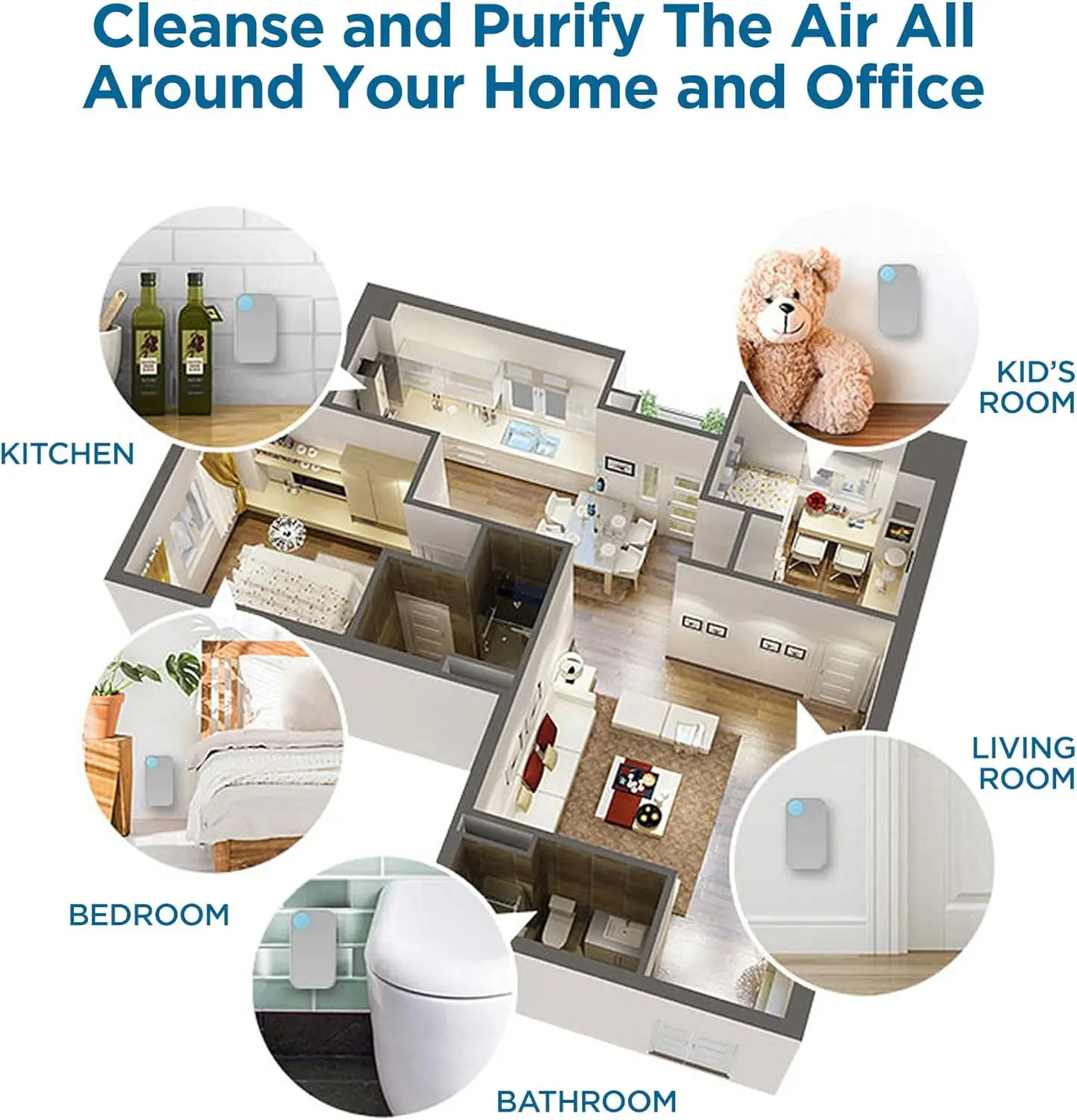 เครื่องฟอกอากาศแบบเสียบปลั๊กพร้อมเทคโนโลยีประจุลบ ดีไซน์กะทัดรัดไร้ไส้กรองเพื่อลดสารก่อภูมิแพ้และกลิ่นในห้องต่างๆ ในบ้าน