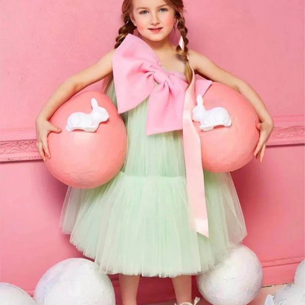 2024 New Cute Dresses Sleeveless Luxury Tutu Bow Tulle Summer Holiday Dress Wedding Children Kid Party Costume Baby Girl Clothes