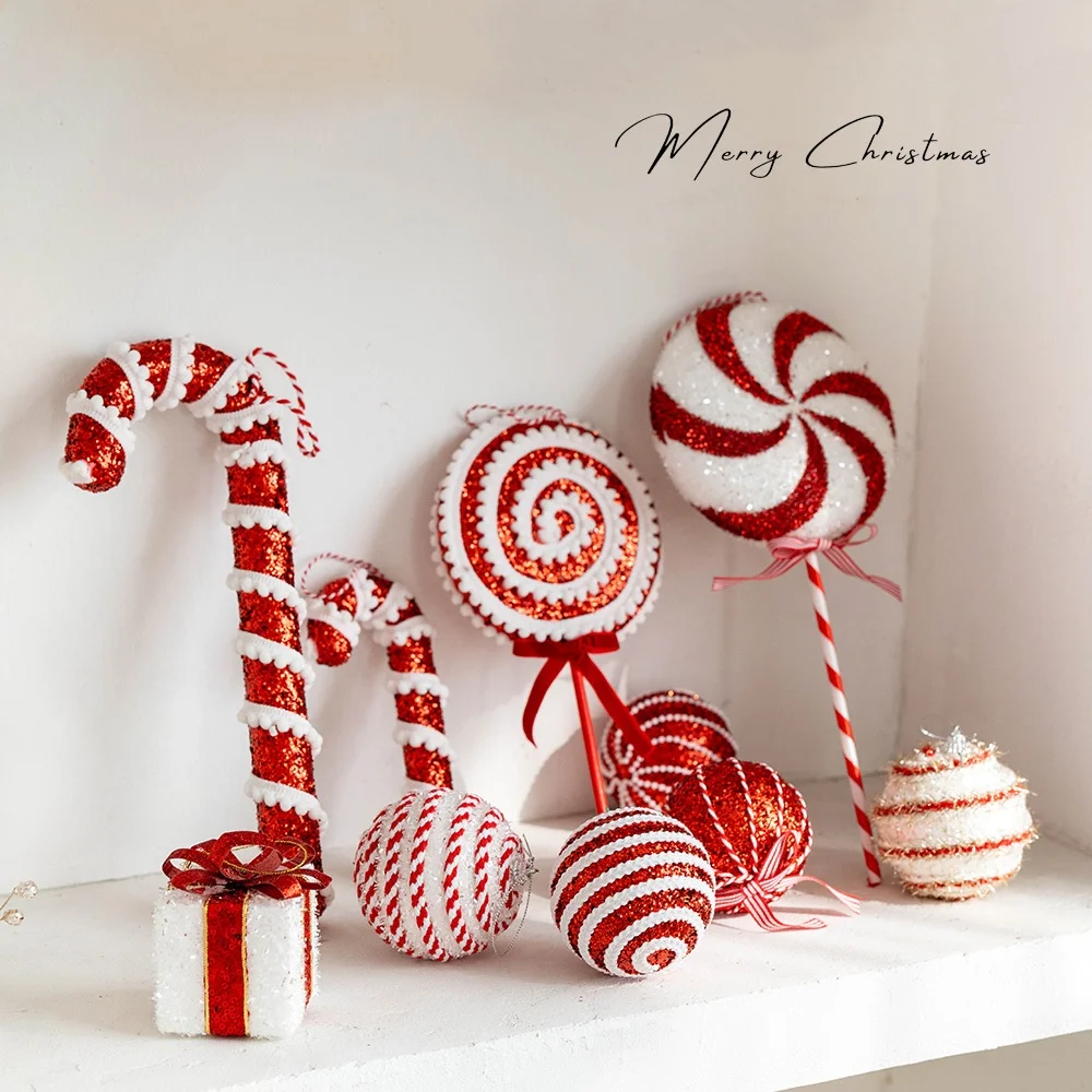 Red Candy Cane Lollipop Christmas Decoration Xmas Ball Christmas Tree Hanging Pendant Ornament 2025 Xmas New Year Party Decor