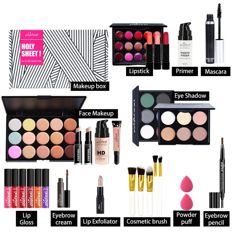 All-in-1 Makeup Gift Set Essential Bundle Multipurpose Cosmetic For Beginners Or Pros Make Up Full Kit Include Lipstick