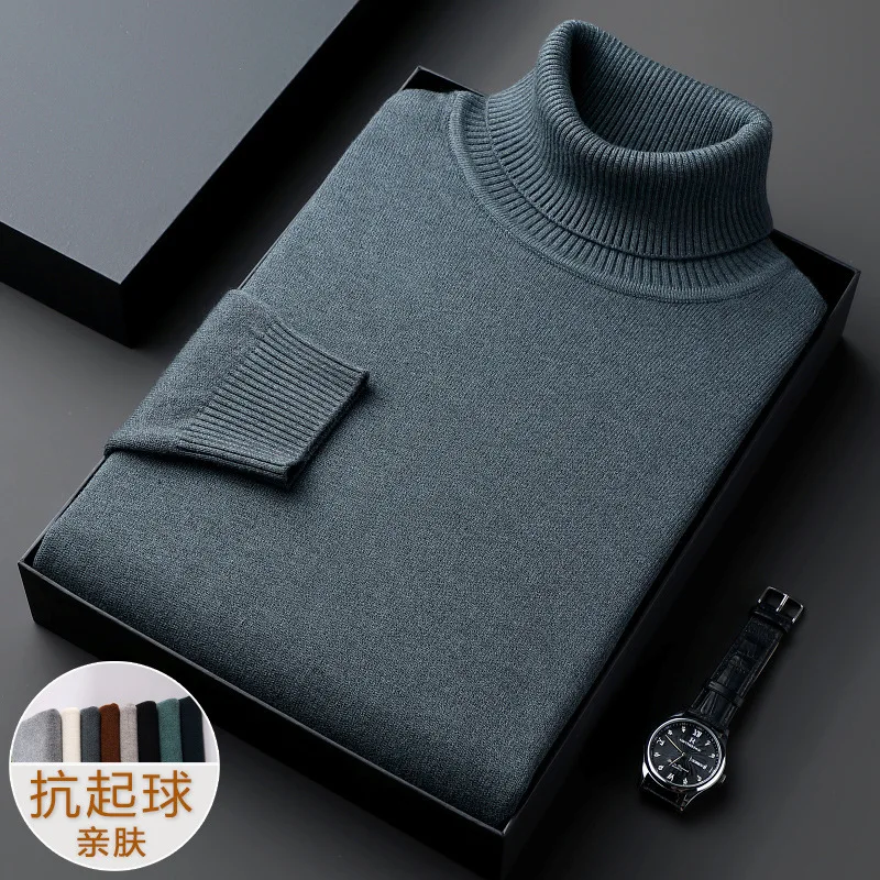 Winter New Sweater Men's Turtleneck Solid Color Thickened Men's Top Loose Knitted Sweater