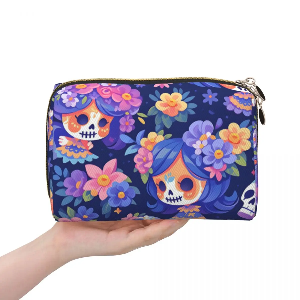 

Day Of The Dead Kitten Cat Sugar Skull Mexican Halloween Floral Women Cosmetic Bag Travel Makeup Organizer Pouch Toiletry