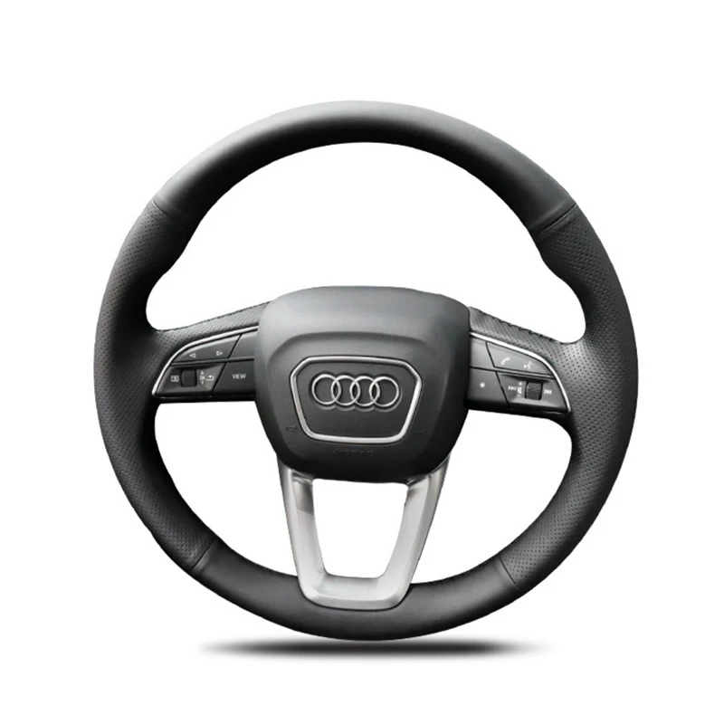 DIY Black Faux Leather Steering Wheel Cover For Audi A4 (B9) Avant Allroad Q3 Q5 SQ5 Q7 SQ7 Q8 SQ8 Funda Volante Car Accessories