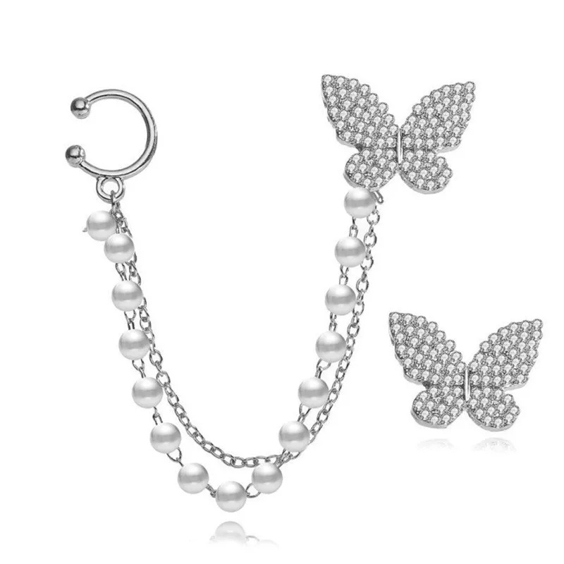 Butterfly Ear Studs para mulheres, brincos na moda coreana, corrente Earclip, jรณias borla, presente de aniversรกrio