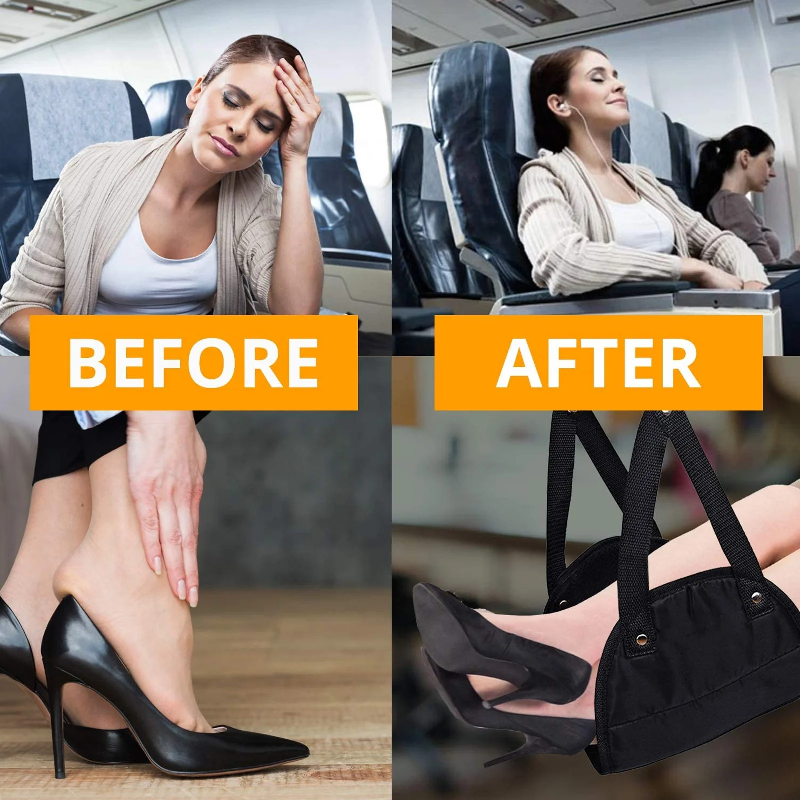 

Black Oxford Cloth Airplane Footrest Adjustable Travel Foot Hammock Comfortable Legs Support Travel Accessories