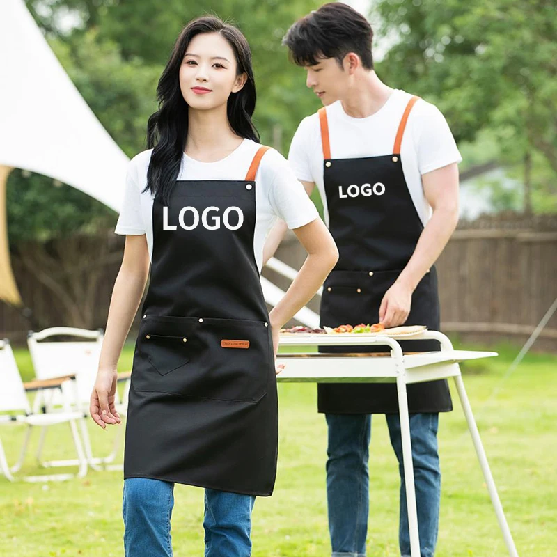 

Кухонный фартук по индивидуальному заказу с логотипом, водонепроницаемые фартуки из полиэстера, мужские и женские рабочие нагрудники для ресторана, барбекю, мандилы для салона красоты