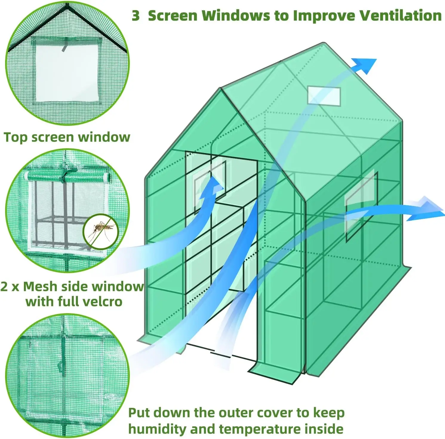 

Greenhouse for Outdoors with Screen Windows, Upgraded 4 Tiers 11 Shelves Walk-in Durable PE Cover,