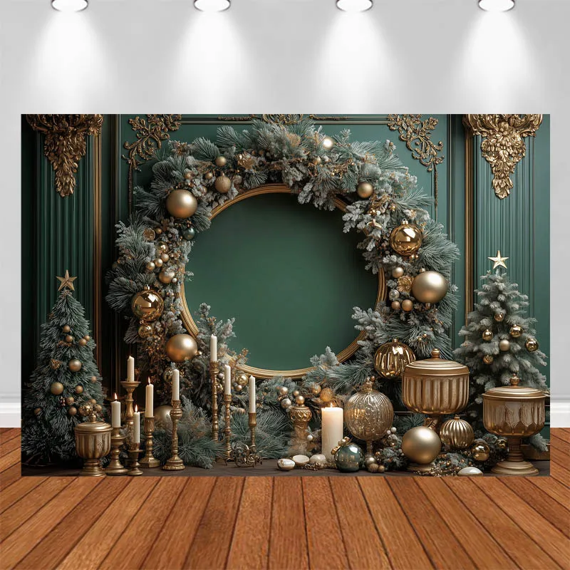 LS Xmas Photography Background Wreath Candles Christmas Tree Decor Adult Kids Portrait Photo Backdrop Studio