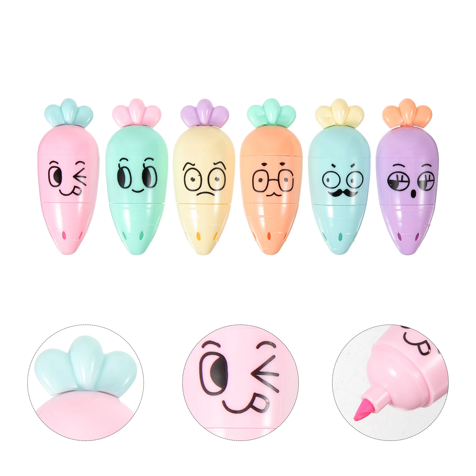 

6 Pcs Cartoon Highlighter Markers Colorful Pens Highlighters Carrot Mini for School Student