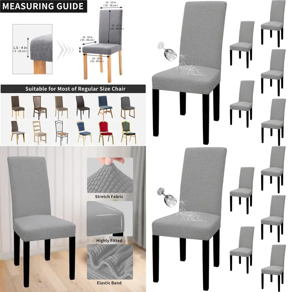 

Водонепроницаемые чехлы для обеденных стульев, набор из 6 штук, эластичные жаккардовые чехлы, моющиеся, для дома и ресторанов (большие, светло-серые)