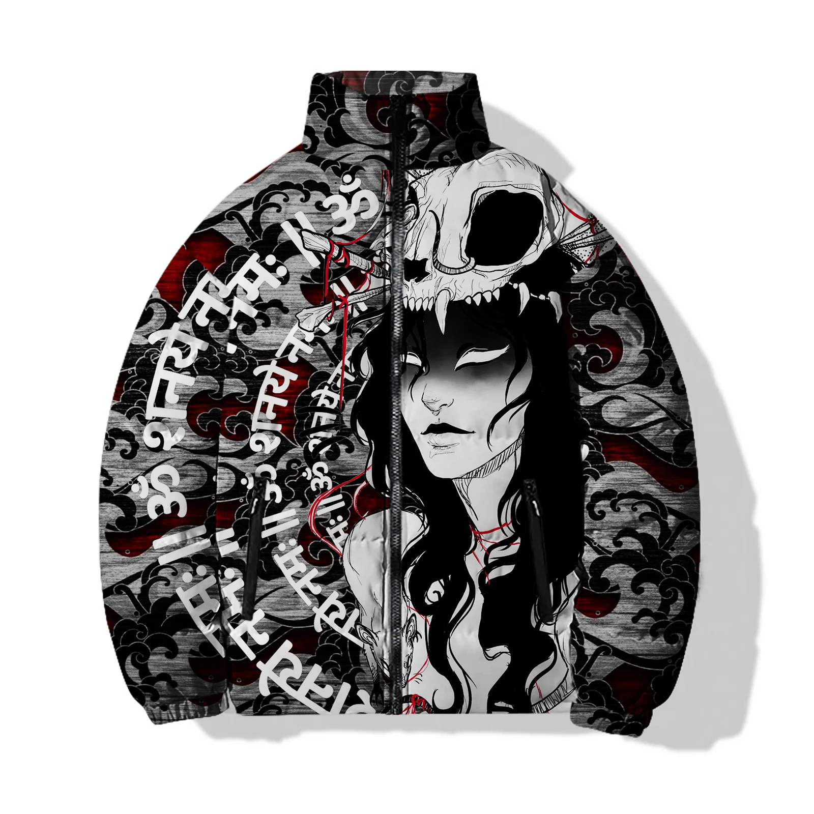 Men\'s Casual Tops Winter Mens Clothing Witch and Goat Head Monster Print Gothic Loose Cotton Jacket Harajuku Streetwear Jackets