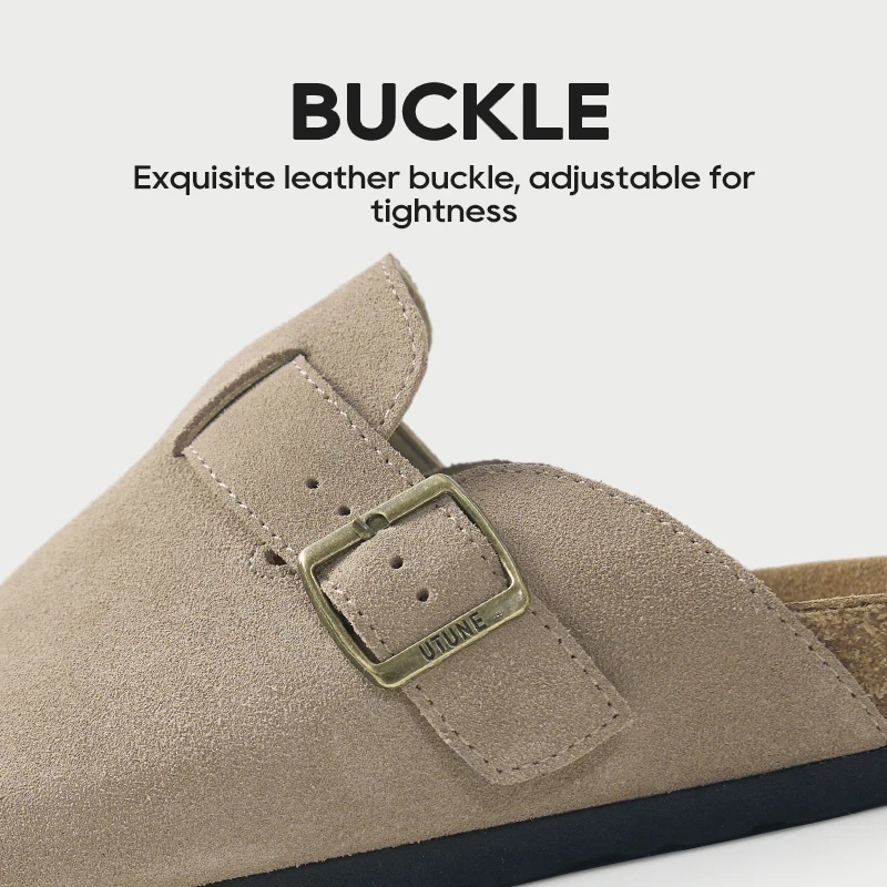 UTUNE Retro Suede Clog Slippers Men's & Women's Soft Cork Sole Comfortable Casual Mules Indoor & Outdoor Non-Slip Home Shoes image 5