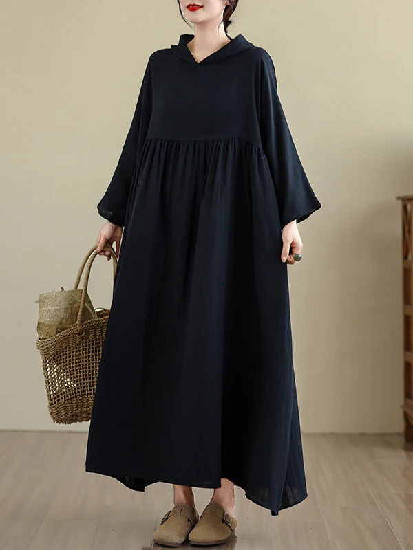 Vermelho início do outono longo Sve Retro Suave Dupla Camada Algodão Linho Dr Pure Color Com Capuz Dr Commute Cintura Solta Cotto...