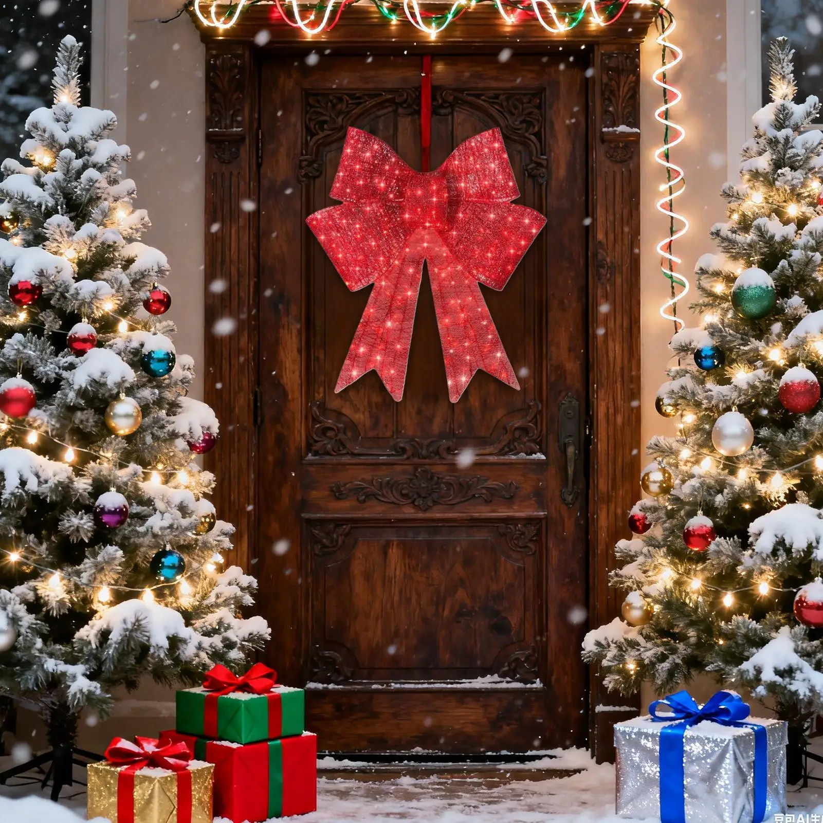 

Уличный рождественский венок 23,6 дюйма с подсветкой, красные украшения, рождественские украшения, венок для зимнего фестиваля, новогодняя лестница для жизни