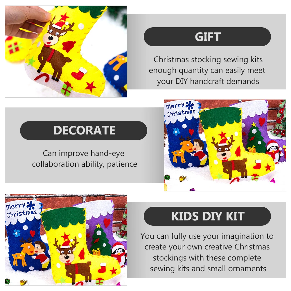 

10 Pcs Stockings Christmas Decorations Child for Xmas Handmade Non-woven Crafts DIY Sock Kit