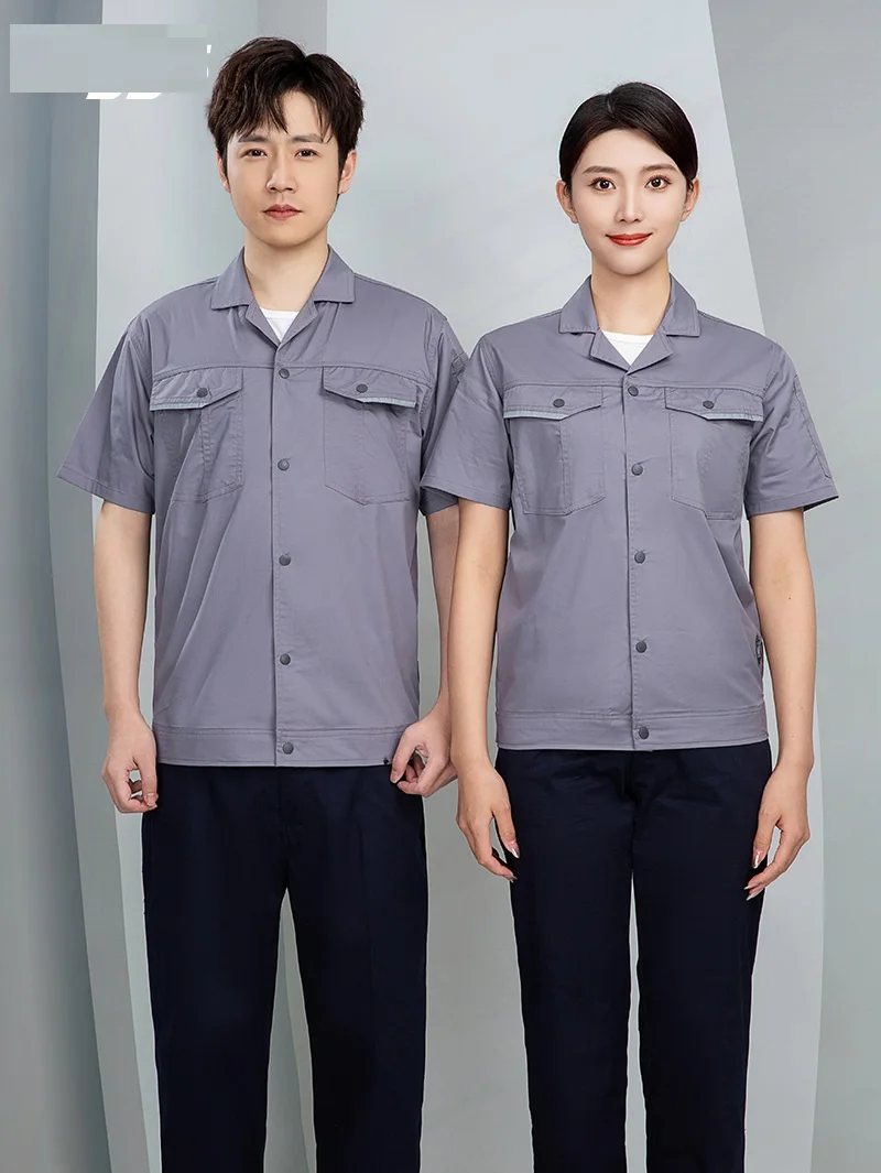 Summer Worker Clothing Short Sleeves Thin Breathable Fashion Working Coveralls Tops With Trousers Factory Workshop Uniforms 4xl