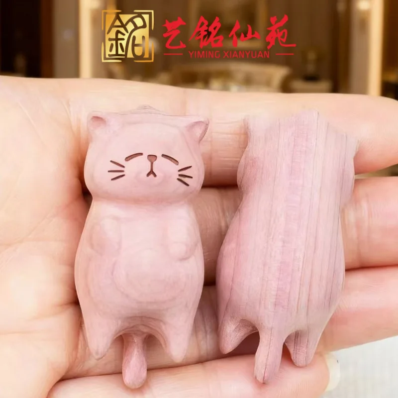 Blood Cypress Beech Wood Lazy Lying Cat Charm Handmade DIY Bag Pendant Cartoon Accessory Ornament Craft Gift
