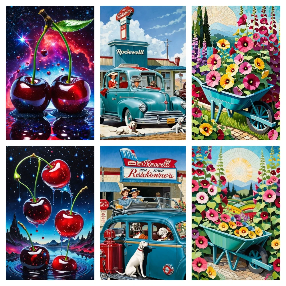 

Американская Ретро алмазная живопись вишня и цветок полная Алмазная мозаика Набор для вышивки крестиком вышивка домашняя настенная ручная работа Декор подарки