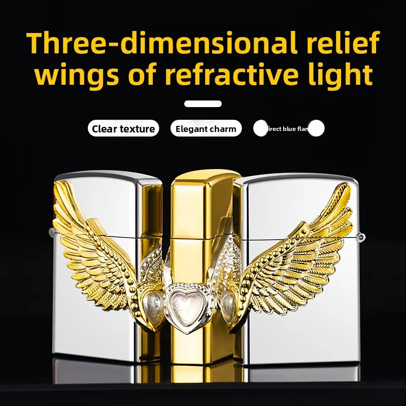 

Windproof Metal Lighter TikTok Trendy Creative Gift for Men Reflective Wing Design