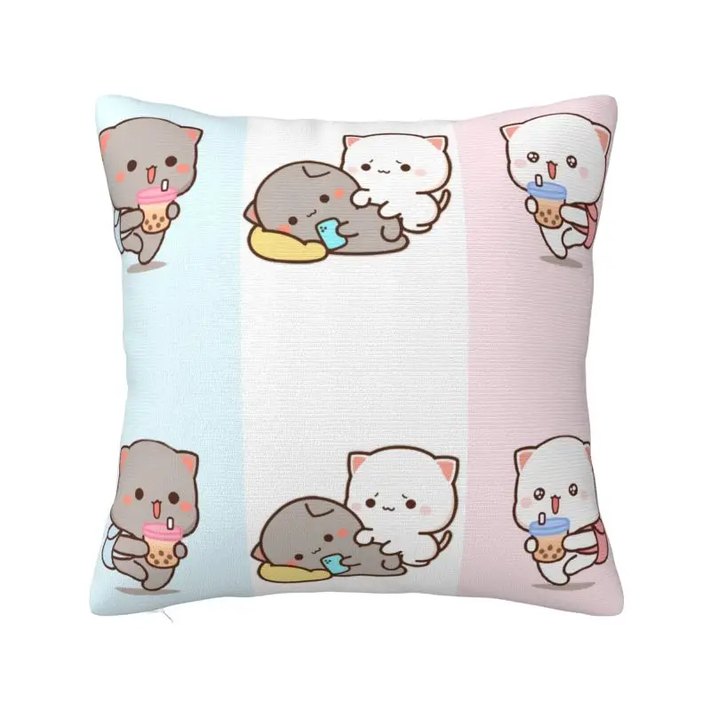 Custom Nordic Cute Mochi Peach And Goma Cat Cushion Cover Polyester Pillow Case