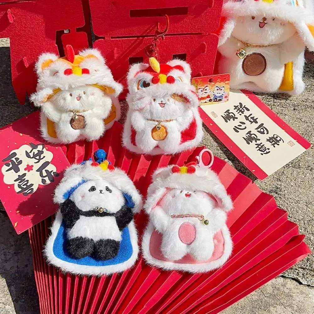 

CNY Style Lion Dance Plush Pendant Good Luck Panda Lion Dance Plush Keyring Lovely Cute Animal Traditonal Doll Keychain