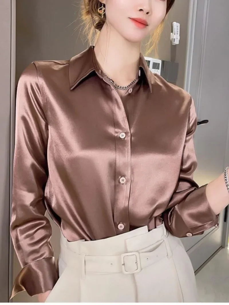 

Luxury Women Shirt Elegant Office Button Up Long Sleeve Shirts Silk Satin Blouses Business Ladies Top Y2k Korean Blusa Feminina