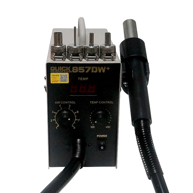 Soldering Station QUICK 857DW+ Hot Air gu n SMD Rework Station 850W High Power Automatic Cooling System for Mobile Phone Repair