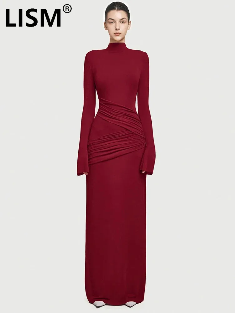 

LISM элегантное платье с высоким воротником, асимметричное плиссированное однотонное женское вечернее платье, весна 2024, новая мода