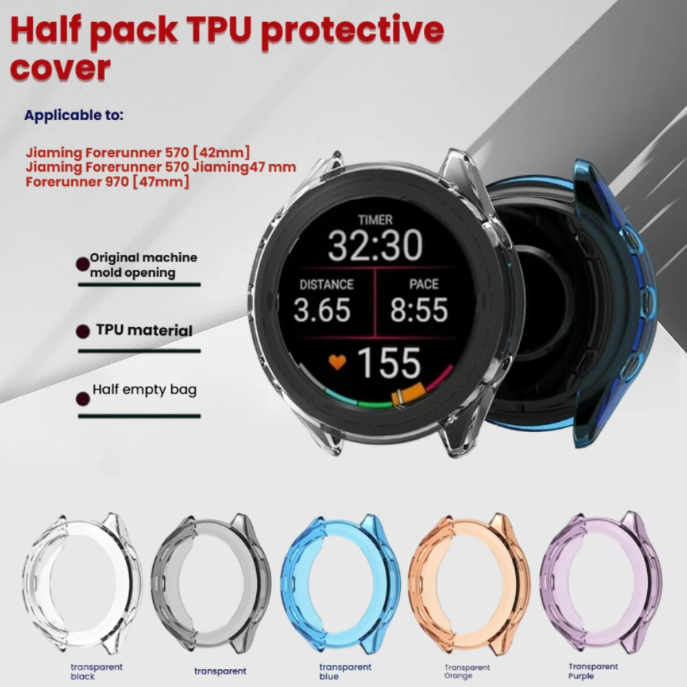 

TPU Case for Garmin watch Forerunner 570 42mm /Forerunner 570 47mm Forerunner 970 47mm Half pack Screen Protector cover/Case