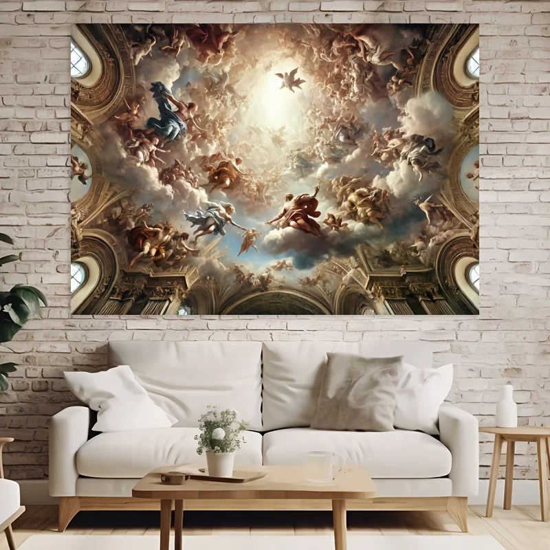 Hintergrund im Renaissance-Kunststil, barocke Engel- und Wolkenmuster, Polyester, geeignet für historische oder künstlerische Fotografie